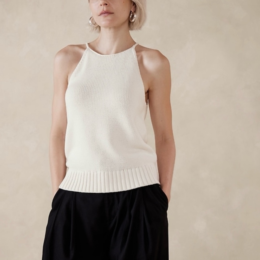 Banana Republic White Ribbed Sleeveless Tank Top